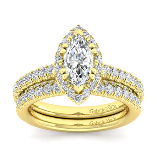 14K Yellow Gold Marquise Halo Diamond Engagement Ring