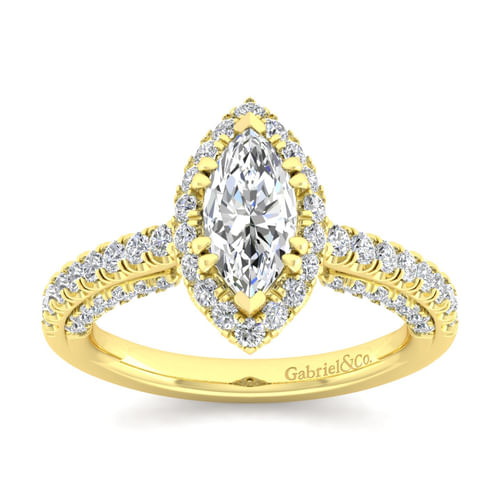 14K Yellow Gold Marquise Halo Diamond Engagement Ring