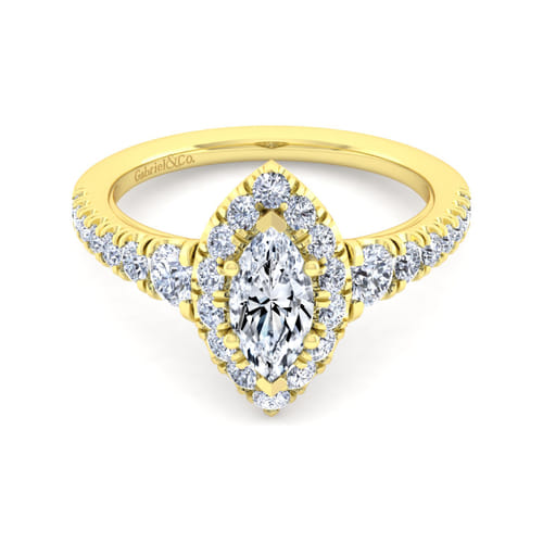 14K Yellow Gold Marquise Halo Diamond Engagement Ring