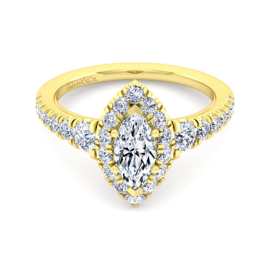Gabriel - 14K Yellow Gold Marquise Halo Diamond Engagement Ring