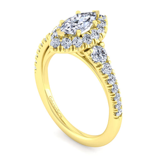 14K Yellow Gold Marquise Halo Diamond Engagement Ring