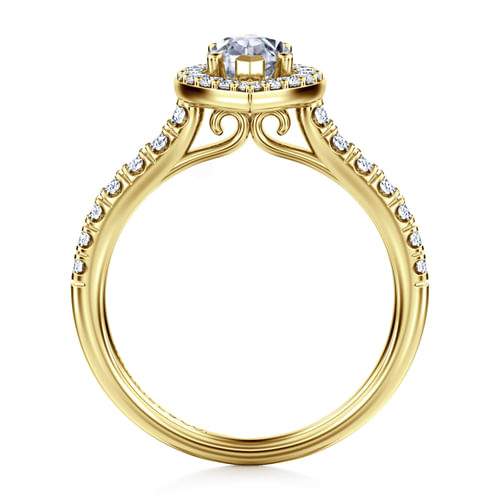 14K Yellow Gold Marquise Halo Diamond Engagement Ring