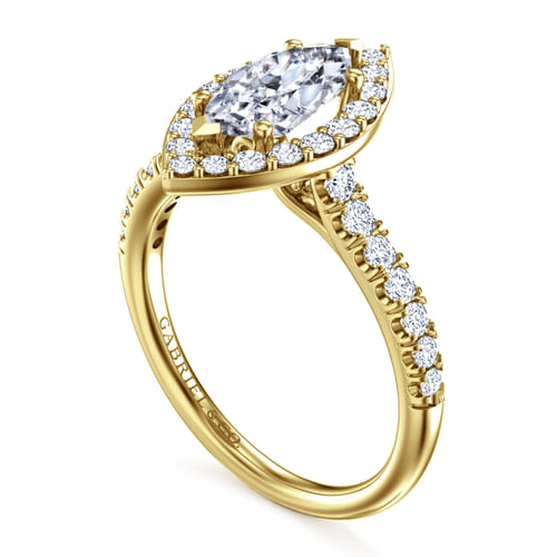 14K Yellow Gold Marquise Halo Diamond Engagement Ring