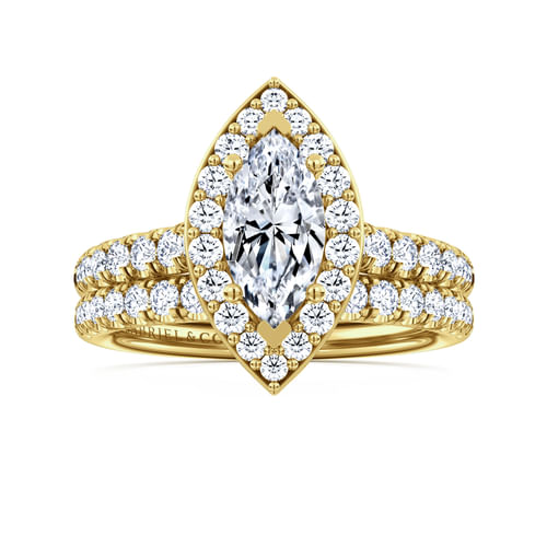 14K Yellow Gold Marquise Halo Diamond Engagement Ring