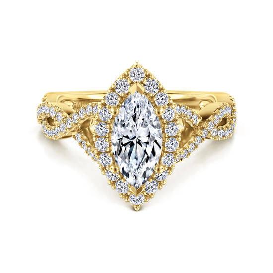 Gabriel - 14K Yellow Gold Marquise Halo Diamond Engagement Ring