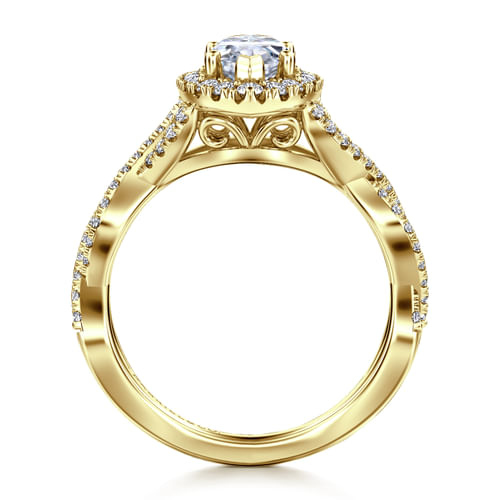 14K Yellow Gold Marquise Halo Diamond Engagement Ring