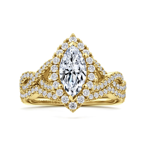 14K Yellow Gold Marquise Halo Diamond Engagement Ring