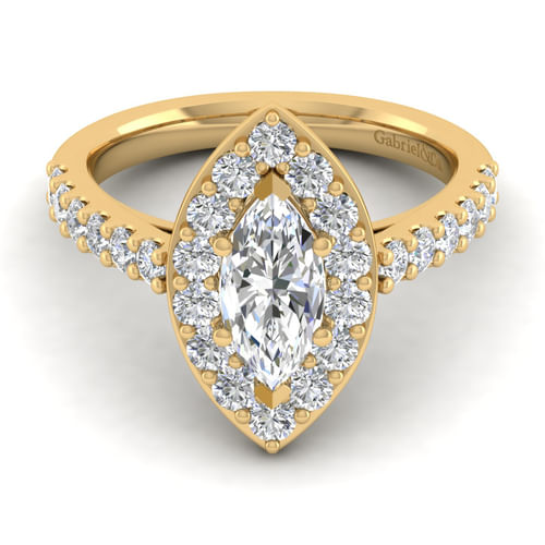 14K Yellow Gold Marquise Halo Diamond Engagement Ring