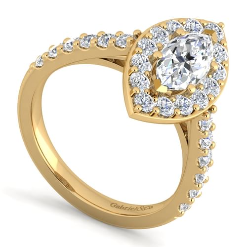 14K Yellow Gold Marquise Halo Diamond Engagement Ring