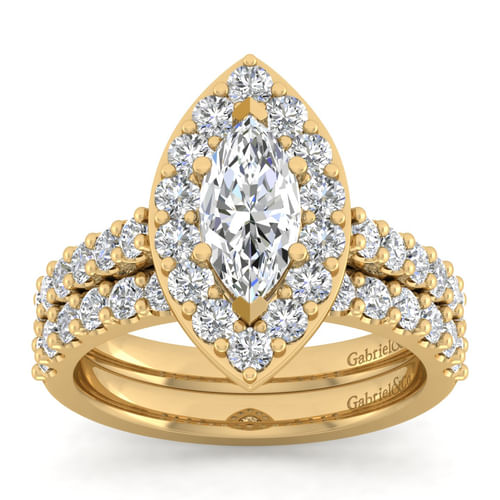 14K Yellow Gold Marquise Halo Diamond Engagement Ring