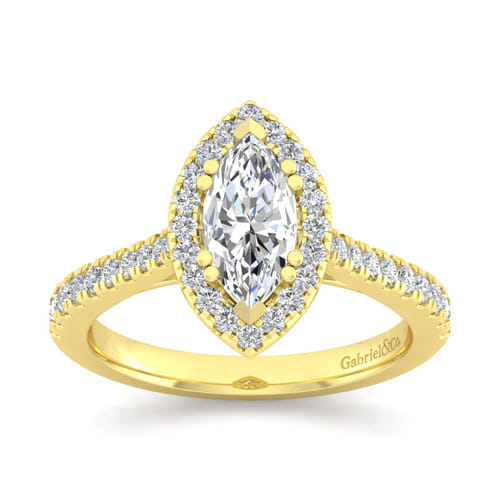 14K Yellow Gold Marquise Halo Diamond Engagement Ring