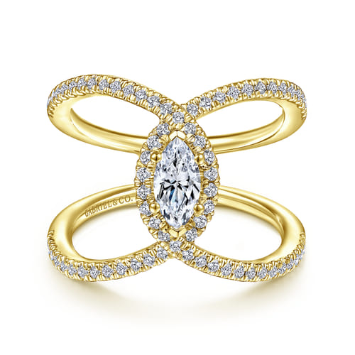 14K Yellow Gold Marquise Halo Diamond Engagement Ring