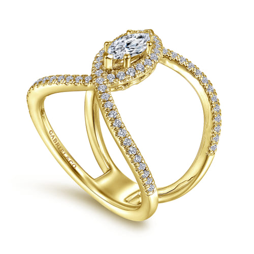 14K Yellow Gold Marquise Halo Diamond Engagement Ring