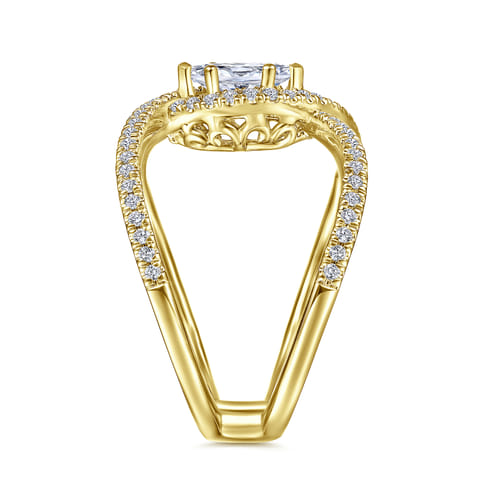 14K Yellow Gold Marquise Halo Diamond Engagement Ring