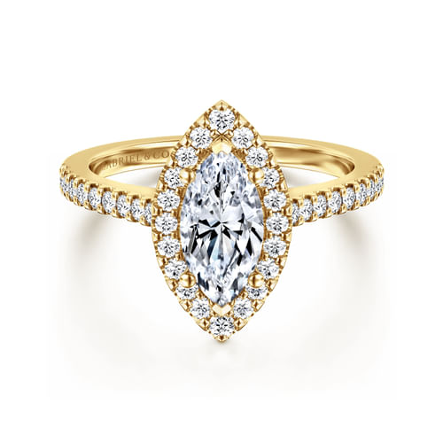 14K Yellow Gold Marquise Halo Diamond Engagement Ring