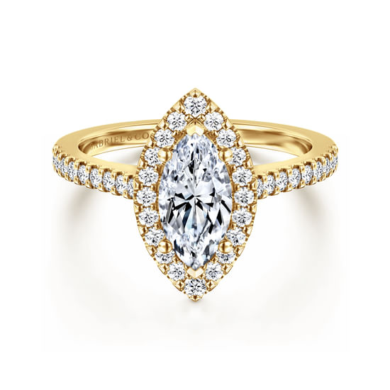 Gabriel - 14K Yellow Gold Marquise Halo Diamond Engagement Ring