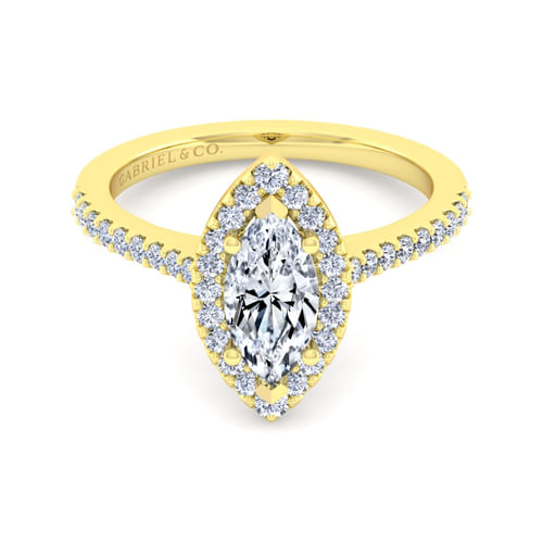 14K Yellow Gold Marquise Halo Diamond Engagement Ring