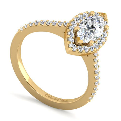 14K Yellow Gold Marquise Halo Diamond Engagement Ring