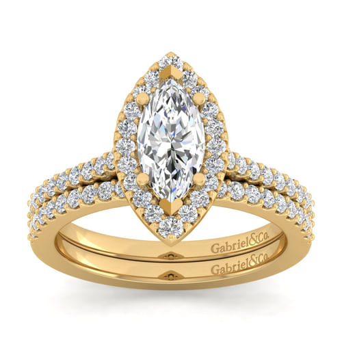 14K Yellow Gold Marquise Halo Diamond Engagement Ring