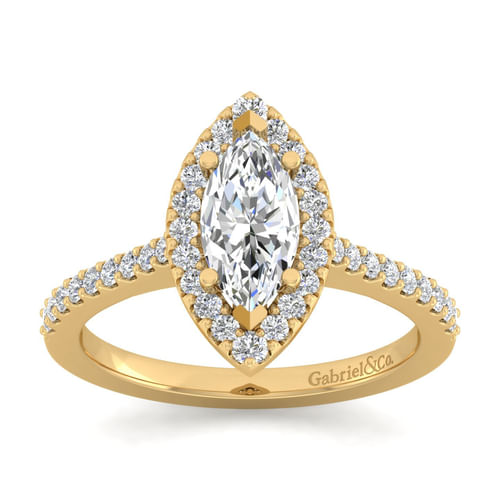 14K Yellow Gold Marquise Halo Diamond Engagement Ring