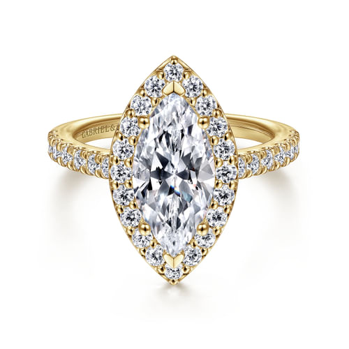 14K Yellow Gold Marquise Halo Diamond Engagement Ring