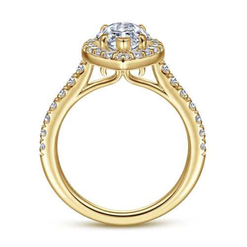 14K Yellow Gold Marquise Halo Diamond Engagement Ring