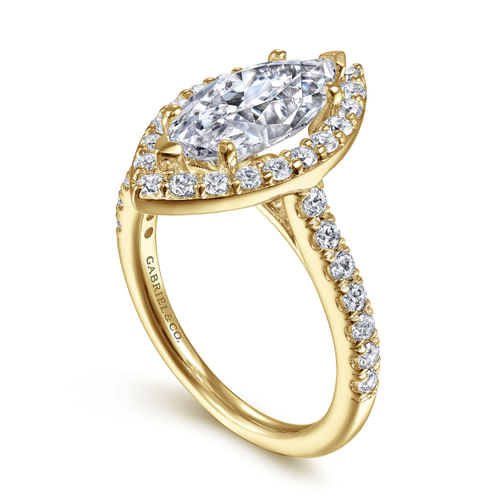 14K Yellow Gold Marquise Halo Diamond Engagement Ring