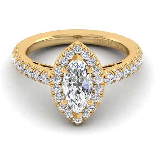 14K Yellow Gold Marquise Halo Diamond Engagement Ring