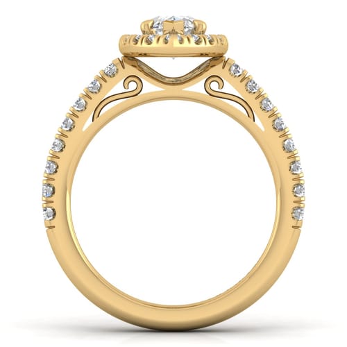14K Yellow Gold Marquise Halo Diamond Engagement Ring