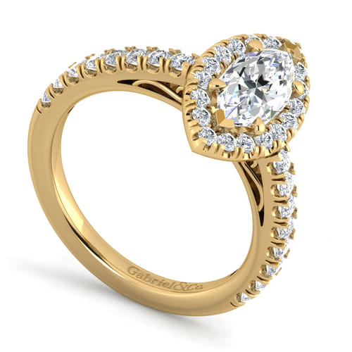 14K Yellow Gold Marquise Halo Diamond Engagement Ring