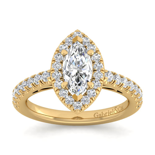 14K Yellow Gold Marquise Halo Diamond Engagement Ring