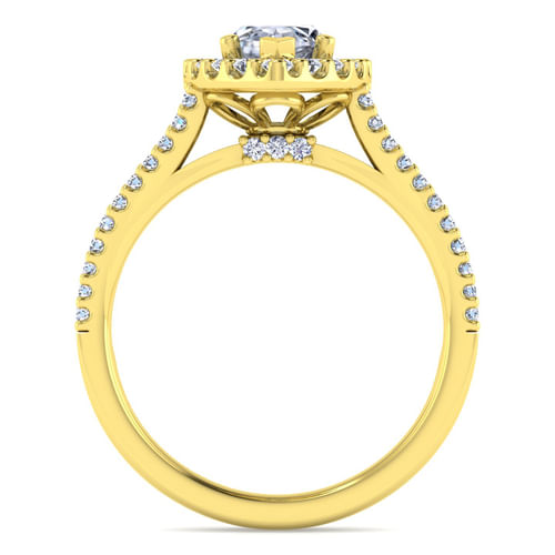 14K Yellow Gold Marquise Halo Diamond Engagement Ring