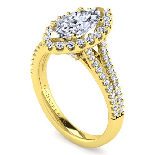 14K Yellow Gold Marquise Halo Diamond Engagement Ring