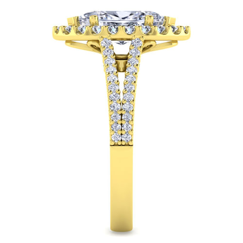 14K Yellow Gold Marquise Halo Diamond Engagement Ring