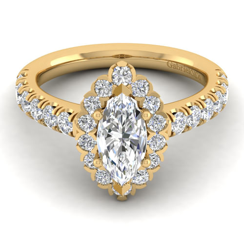 14K Yellow Gold Marquise Halo Diamond Engagement Ring