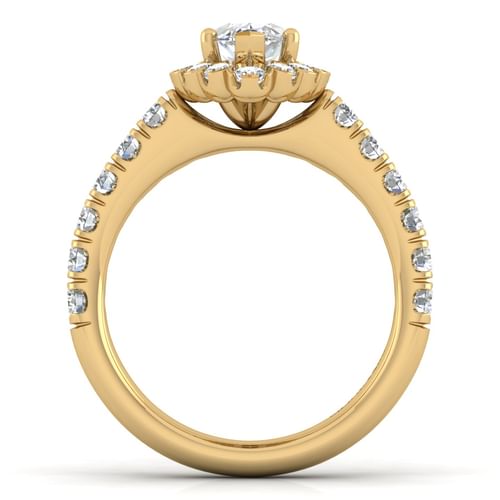 14K Yellow Gold Marquise Halo Diamond Engagement Ring