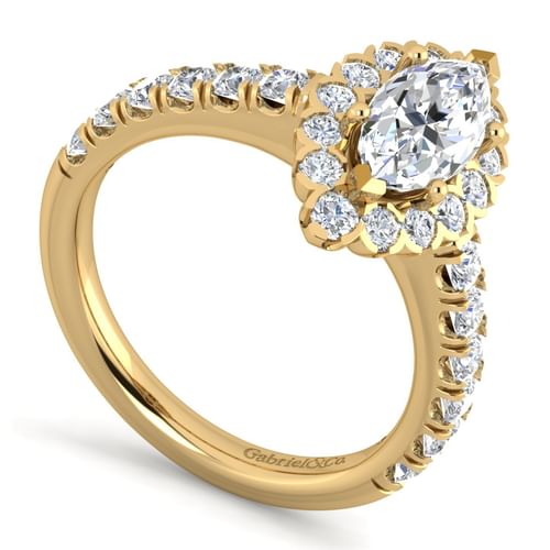 14K Yellow Gold Marquise Halo Diamond Engagement Ring