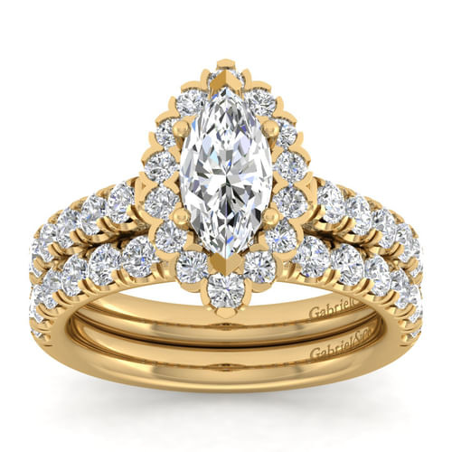 14K Yellow Gold Marquise Halo Diamond Engagement Ring
