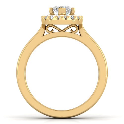 14K Yellow Gold Marquise Halo Diamond Engagement Ring