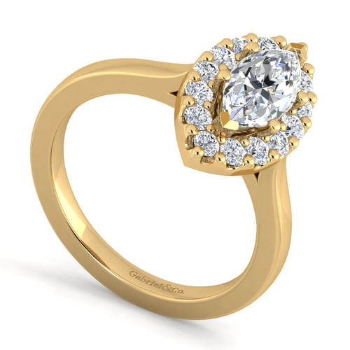 14K Yellow Gold Marquise Halo Diamond Engagement Ring