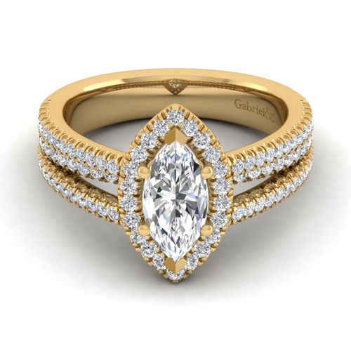 14K Yellow Gold Marquise Halo Diamond Engagement Ring