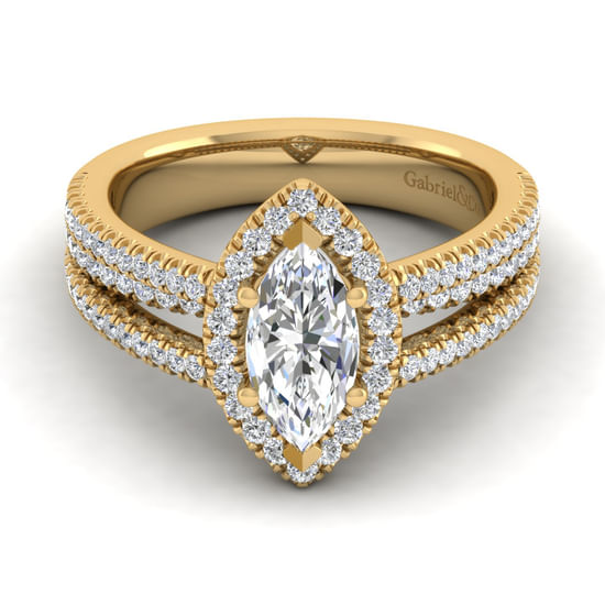 Gabriel - 14K Yellow Gold Marquise Halo Diamond Engagement Ring