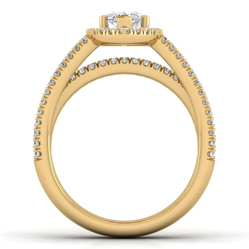 14K Yellow Gold Marquise Halo Diamond Engagement Ring