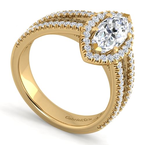 14K Yellow Gold Marquise Halo Diamond Engagement Ring
