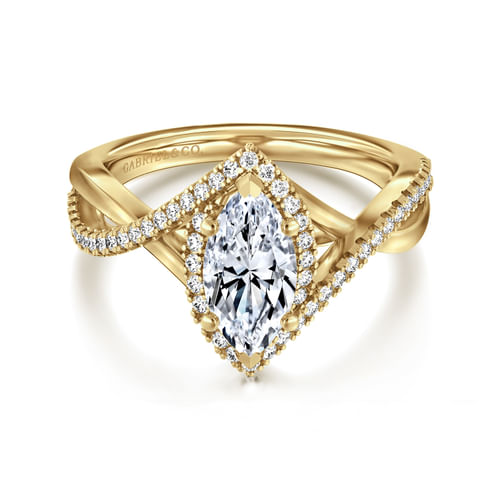 14K Yellow Gold Marquise Halo Diamond Engagement Ring