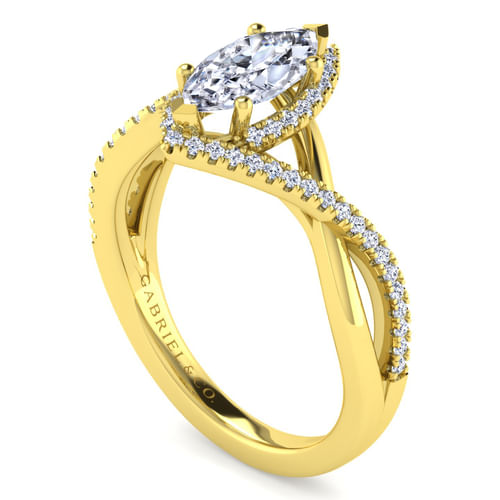 14K Yellow Gold Marquise Halo Diamond Engagement Ring