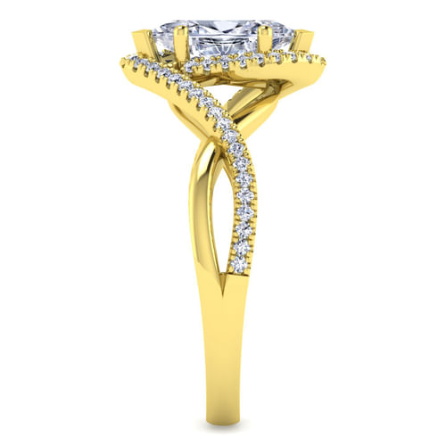 14K Yellow Gold Marquise Halo Diamond Engagement Ring