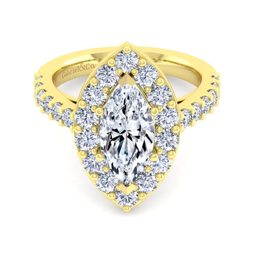 14K Yellow Gold Marquise Halo Diamond Engagement Ring