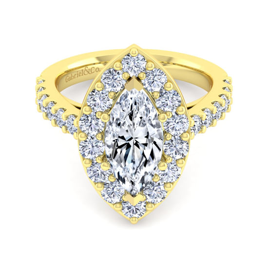Gabriel - 14K Yellow Gold Marquise Halo Diamond Engagement Ring