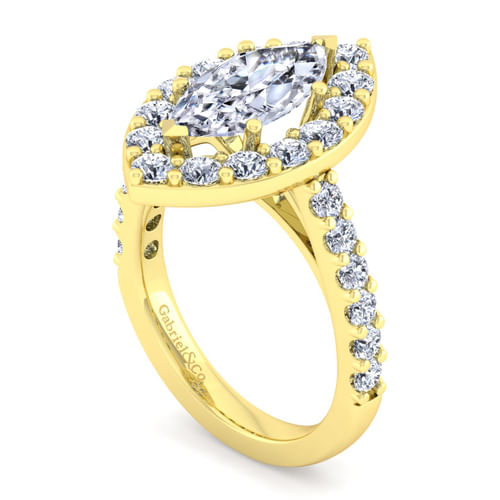14K Yellow Gold Marquise Halo Diamond Engagement Ring